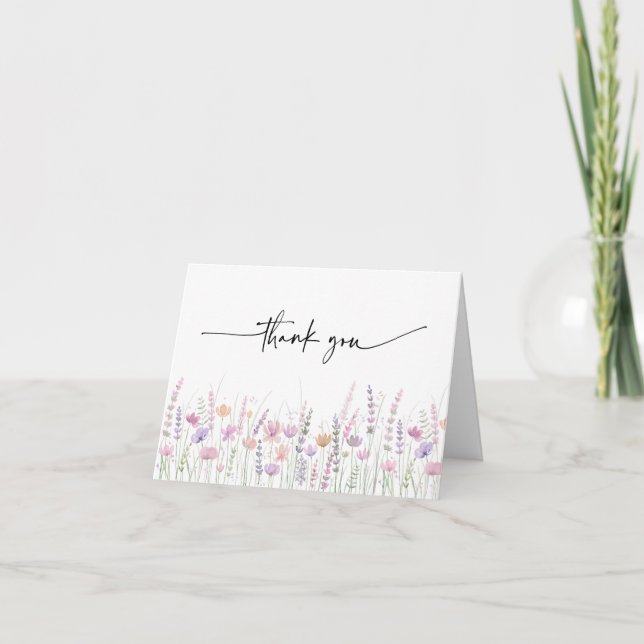 Soft Pastel Wildflower Wedding Dankeskarte (Vorderseite)