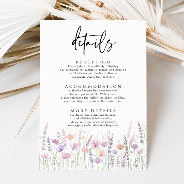Soft Pastel Wildflower Wedding Details Begleitkarte (Von Creator hochgeladen)