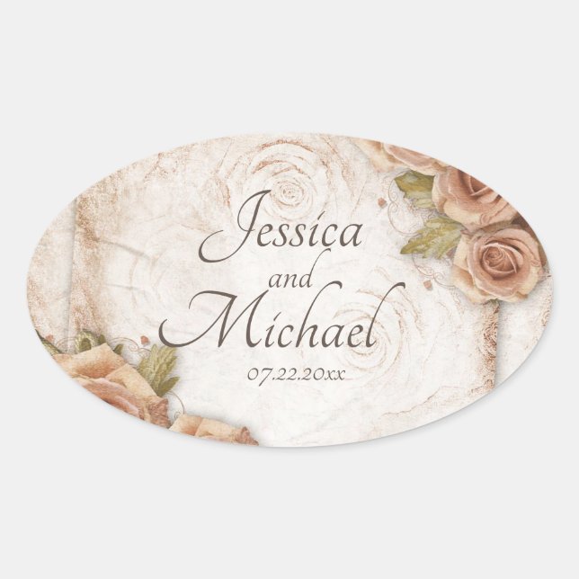 Soft Peach farbige Rose Hochzeit Ovaler Aufkleber (Vorderseite)
