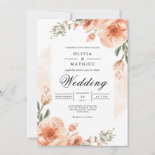 Soft Peach Floral Romance Hochzeit Einladung