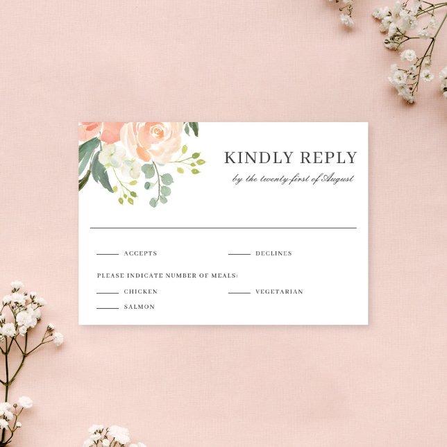 Soft  Peach Floral Watercolor Wedding Reply RSVP Karte (Von Creator hochgeladen)