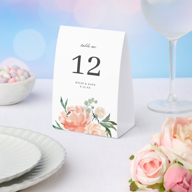Soft Peach Floral Wedding Table Number Tischaufsteller (In Situ (Hochzeit))