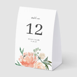 Soft Peach Floral Wedding Table Number Tischaufsteller