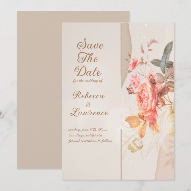 Soft Peach Flowers Élégant Mariage Invitation (Devant / Derrière)