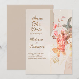 Soft Peach Flowers Élégant Mariage Invitation