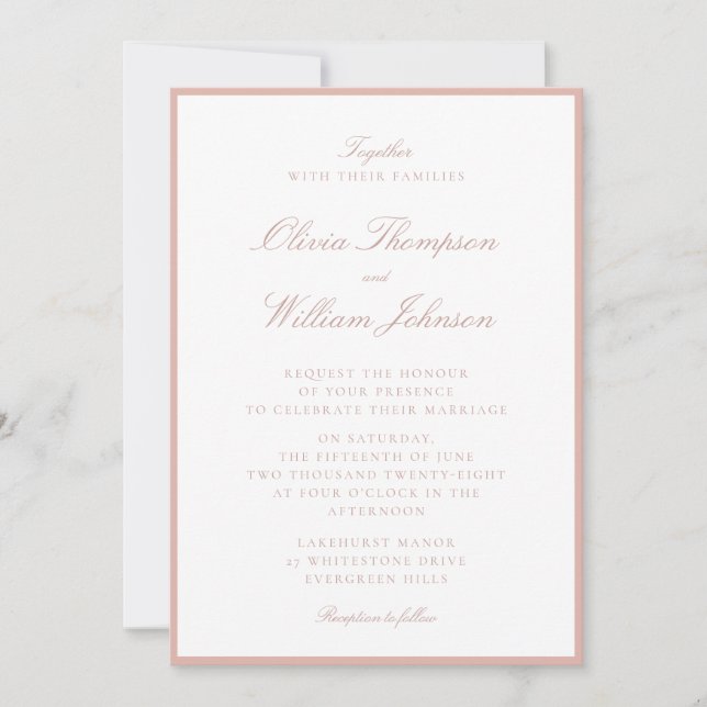 Soft Peach Framed Wedding Invitation Einladung (Vorderseite)
