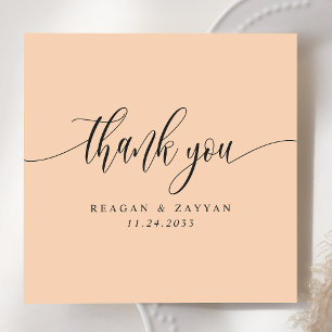 Soft Peach Minimalistisch Script Wedding Dankeskarte