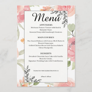 Soft Peach Spring Garden Wedding Menu Menükarte