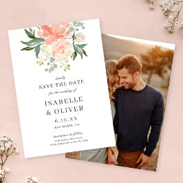 Soft Peach Watercolor Floral Wedding Save The Date
