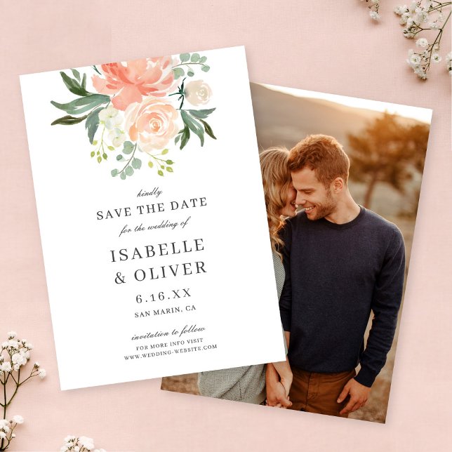 Soft Peach Watercolor Floral Wedding Save The Date (Von Creator hochgeladen)