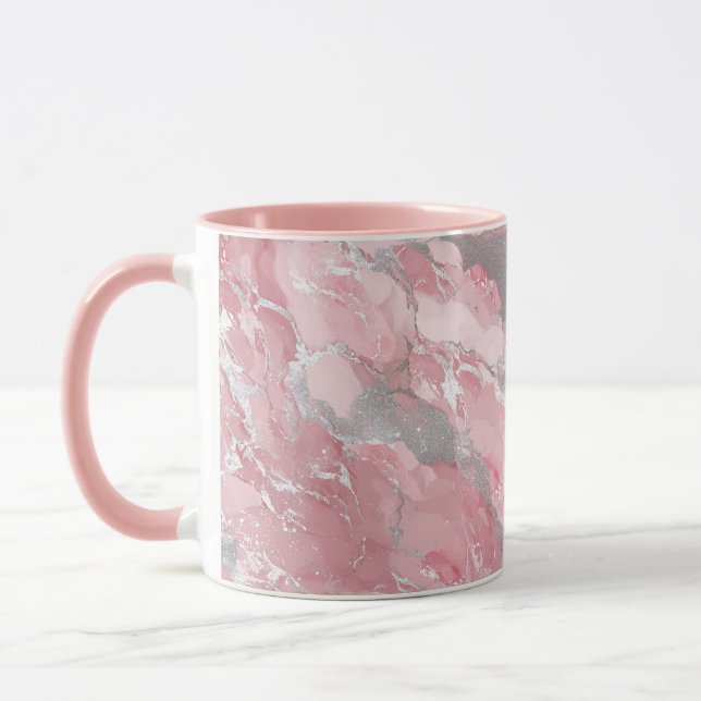Soft Pink and Silver Marble-Like Pattern Tasse (Links)