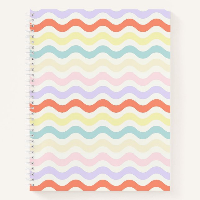 Soft Pink Blue Yellow Wavy Stripes Aesthetic Notizbuch (Vorderseite)