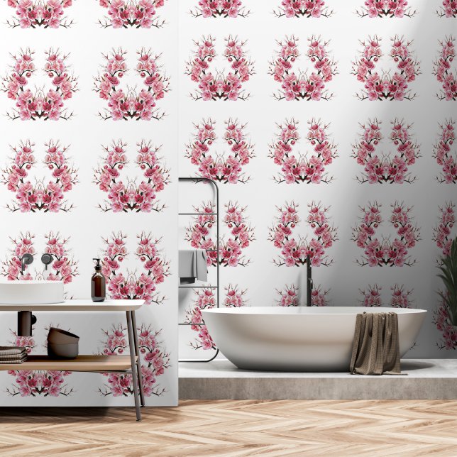 Soft Pink Blume Symmetrie Badezimmer Schlafzimmer Tapete (Badezimmer)