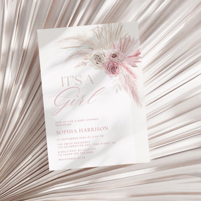 Soft Pink Boho Arch Girl Babydusche Einladung (Von Creator hochgeladen)