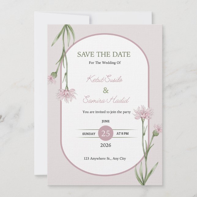 Soft Pink Botanical Wedding Invitation (Devant)