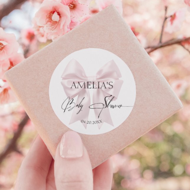 Soft Pink Bow Elegant Runder Aufkleber (Von Creator hochgeladen)