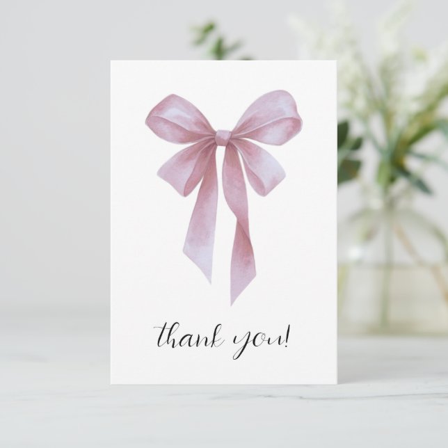 Soft Pink Bow Girl Baby Shower Dankeskarte (Stehend Vorderseite)