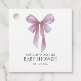 Soft Pink Bow Girl Baby Shower Geschenkanhänger