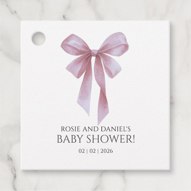 Soft Pink Bow Girl Baby Shower Geschenkanhänger (Vorderseite)
