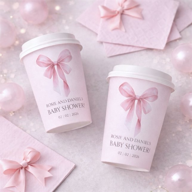 Soft Pink Bow Girl Baby Shower Pappbecher (Soft Pink Bow Girl Baby Shower Paper Cups)