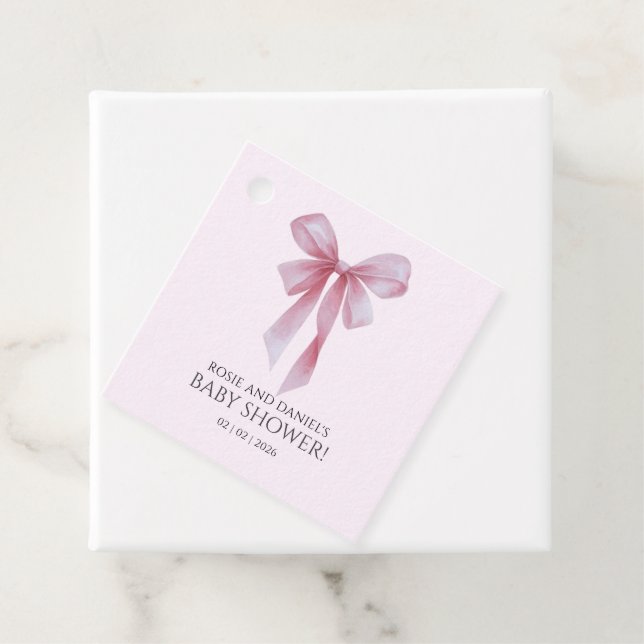 Soft Pink Bow Girl Baby Shower Welcome Geschenkanhänger (Beispiel)