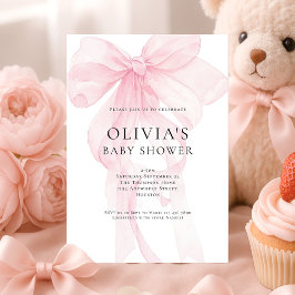 Soft Pink Bow Text Overlay Baby Shower Einladung