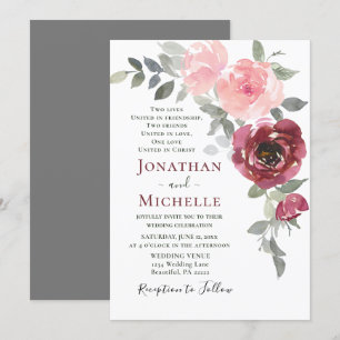 Soft Pink Burgundy Christliche Hochzeit Einladung