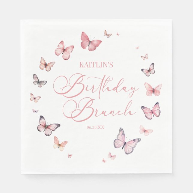 Soft Pink Butterfly Geburtstagsfeier Party Serviette (Vorderseite)