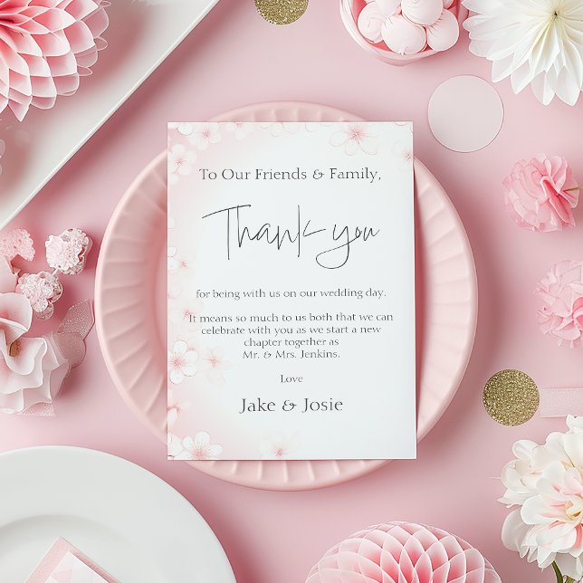 Soft Pink Cherry Blossom Wedding Table vielen Dank Tischnummer (Soft Pastel Pink Cherry Blossom Wedding Table Thank You Card.)