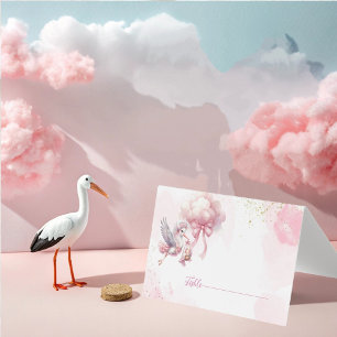 Soft Pink Clouds Stork Baby Dusche Danke Karte
