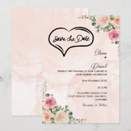 Soft Pink Cream Floral Wedding Save the Date  Einladung