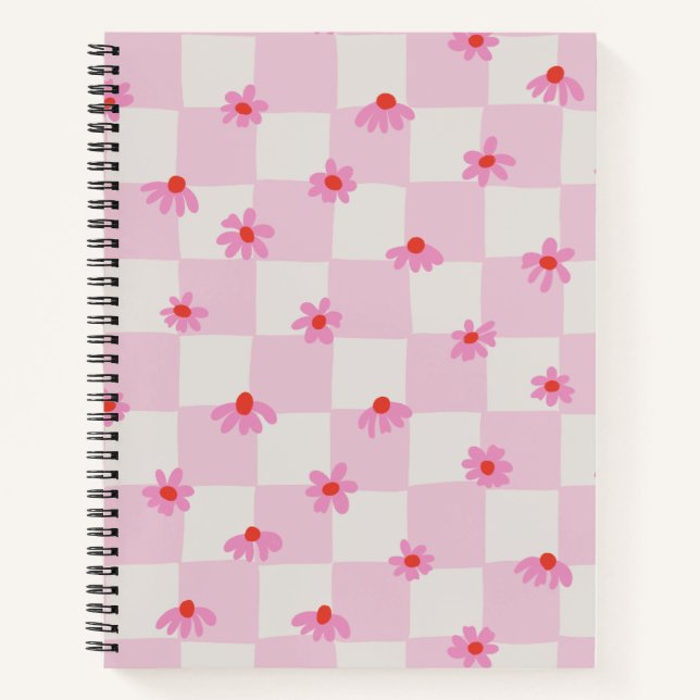 Soft Pink Daisy Checkerboard Floral Pattern Notizbuch (Vorderseite)