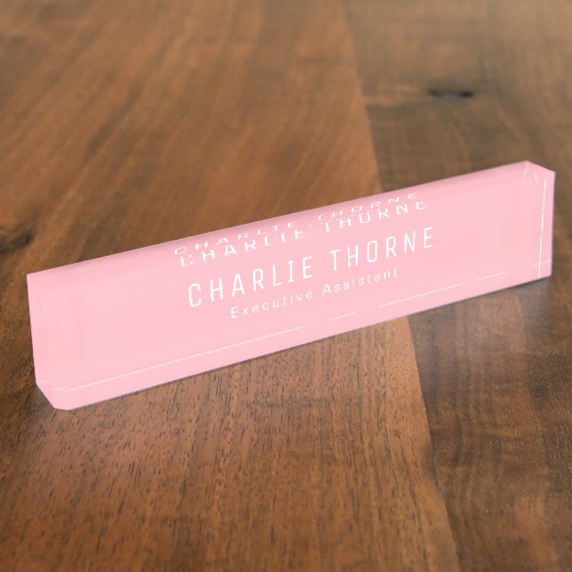 Soft Pink Desk Nameplate with Name and Job Title Namensplakette (Seite)