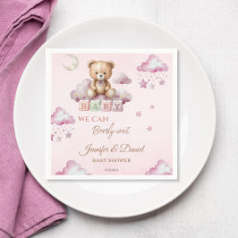 Soft Pink Dreamy Bear Blocks Baby Girl Dusche Serviette