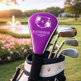 Soft Pink Feminine Botanical Crest Purple Monogram Golf Headcover
