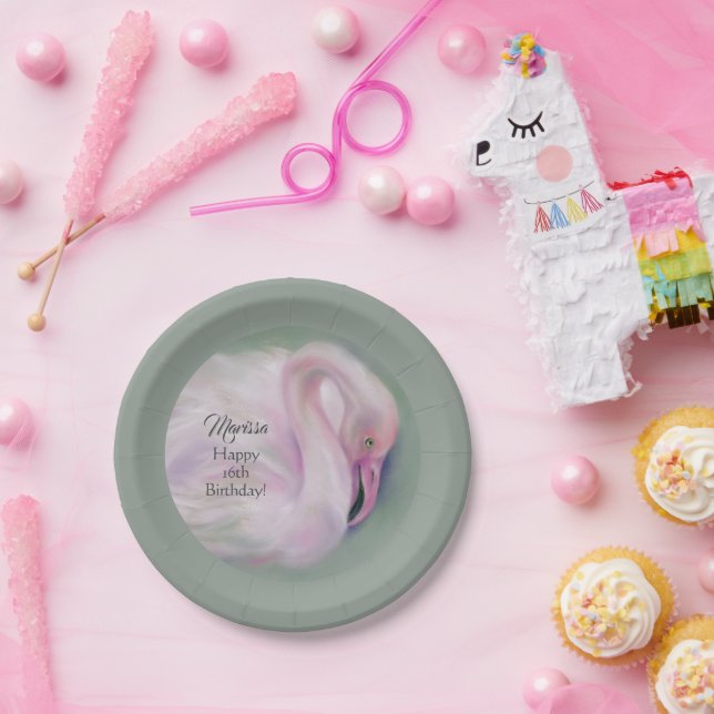 Soft Pink Flamingo Pastel Personalisiert Geburtsta Pappteller (Party)