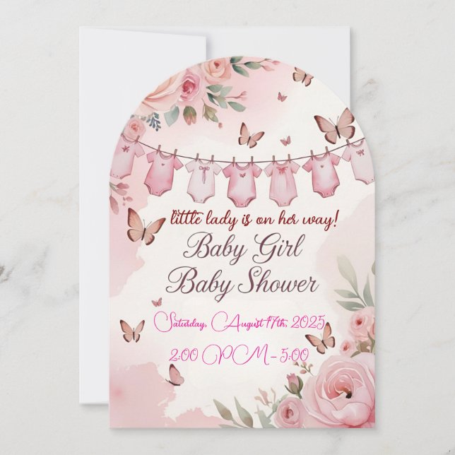 Soft Pink Floral Baby Dusche Einladung für Mädchen (Vorderseite)