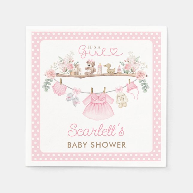 Soft Pink Floral Baby Kleidung Boho Kinderzimmer Serviette (Vorderseite)