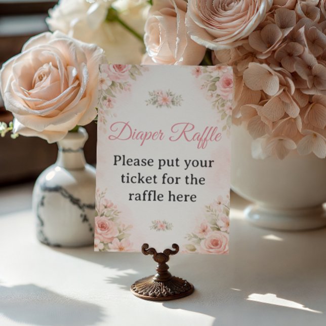 Soft Pink Floral Diaper Raffle Shower Sign Poster (Von Creator hochgeladen)