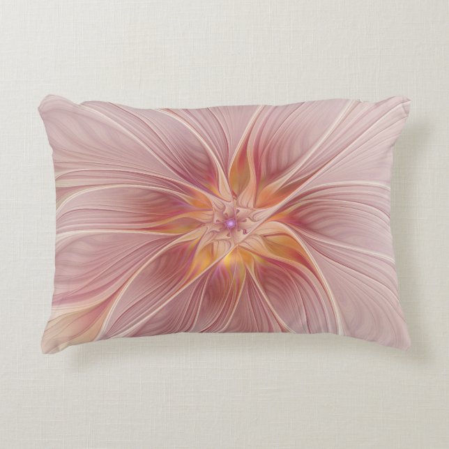 Soft Pink Floral Dream Abstraktes Fraktal Kunst Bl Dekokissen (Vorderseite)