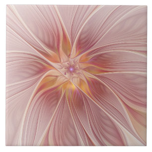 Soft Pink Floral Dream Abstraktes Fraktal Kunst Bl Fliese