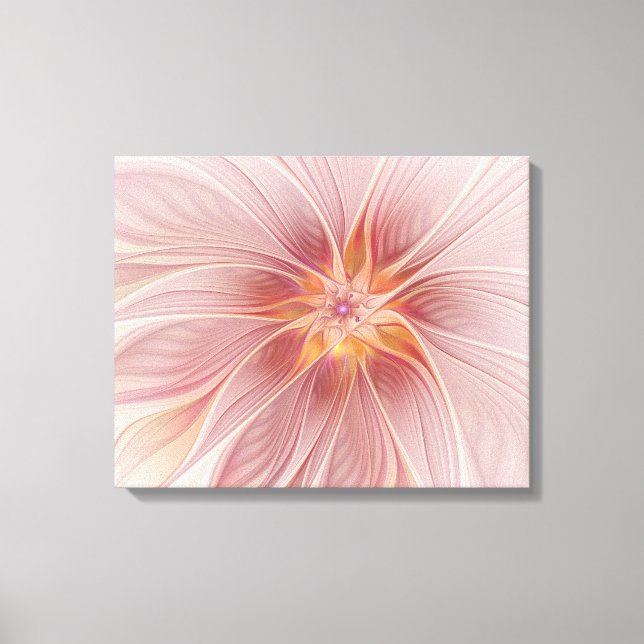 Soft Pink Floral Dream Abstraktes Fraktal Kunst Bl Leinwanddruck (Vorderseite)