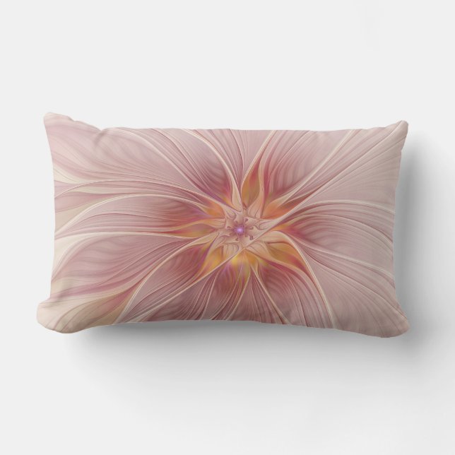 Soft Pink Floral Dream Abstraktes Fraktal Kunst Bl Lendenkissen (Vorderseite)