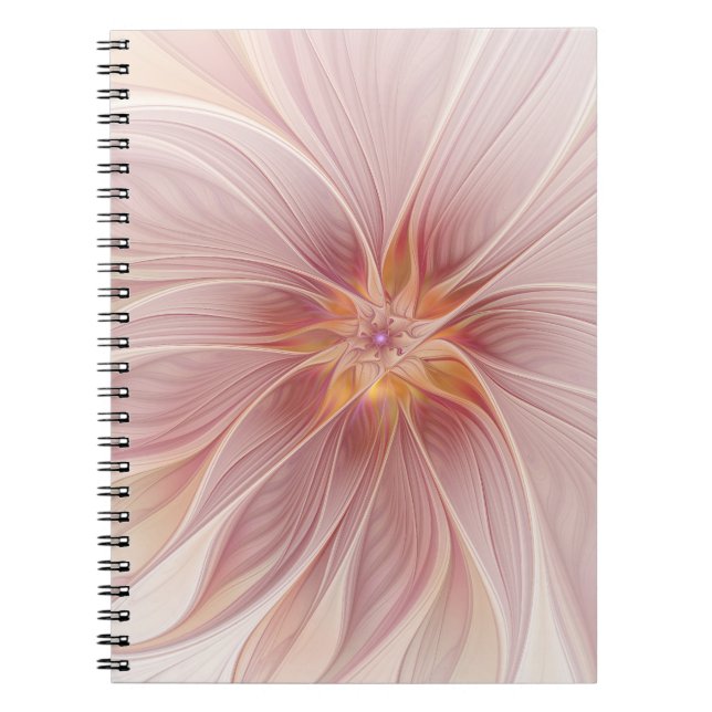 Soft Pink Floral Dream Abstraktes Fraktal Kunst Bl Notizblock (Vorderseite)