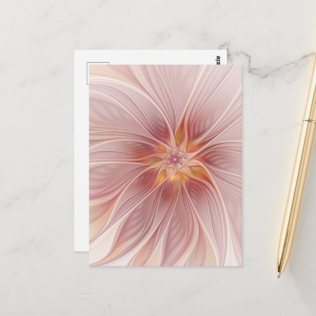 Soft Pink Floral Dream Abstraktes Fraktal Kunst Bl Postkarte (Vorderseite/Rückseite Beispiel)