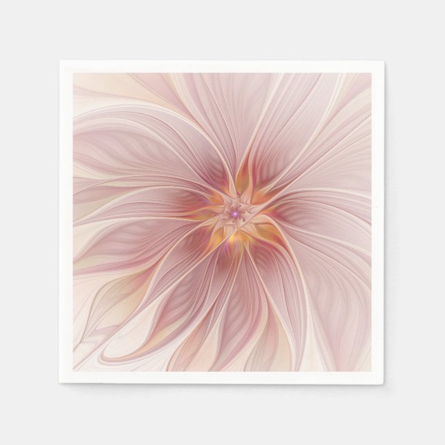 Soft Pink Floral Dream Abstraktes Fraktal Kunst Bl Serviette (Vorderseite)