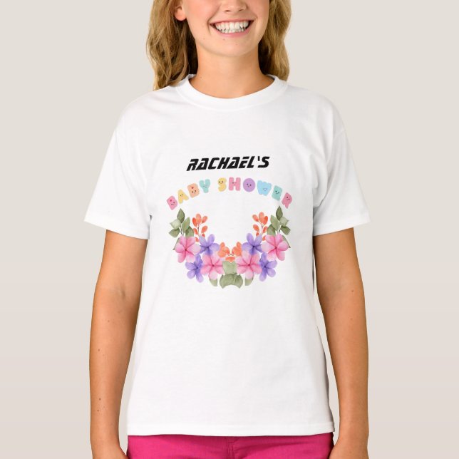 Soft Pink Floral Girl Baby Shower T-Shirt (Vorderseite)