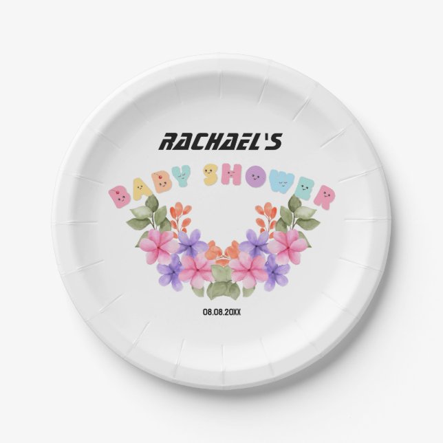 Soft Pink Floral Girl Babydusche Pappteller (Vorderseite)