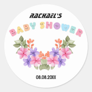 Soft Pink Floral Girl Babydusche Runder Aufkleber