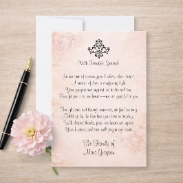 Soft Pink Floral Poem Sympathy Thank You Notes Dankeskarte